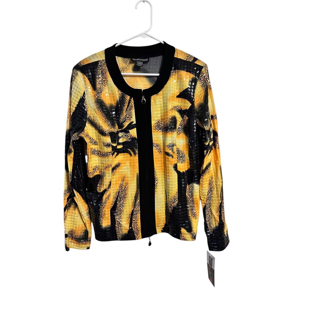 Frank Lyman Design Yellow and Black Shiny Zip Up Jacket Size 14 NWT